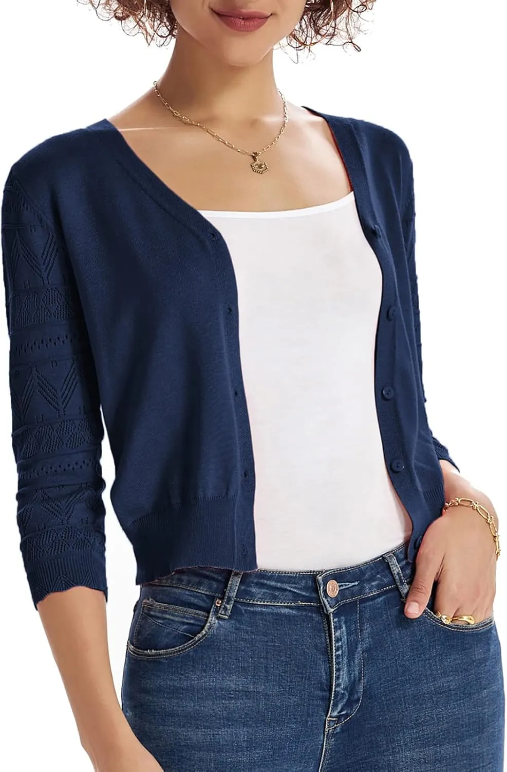 GRACE KARIN Women's Cardigans Shrugs for Dresses 3/4 Sleeve Cardigan V Neck Button Down Sweater Lightweight