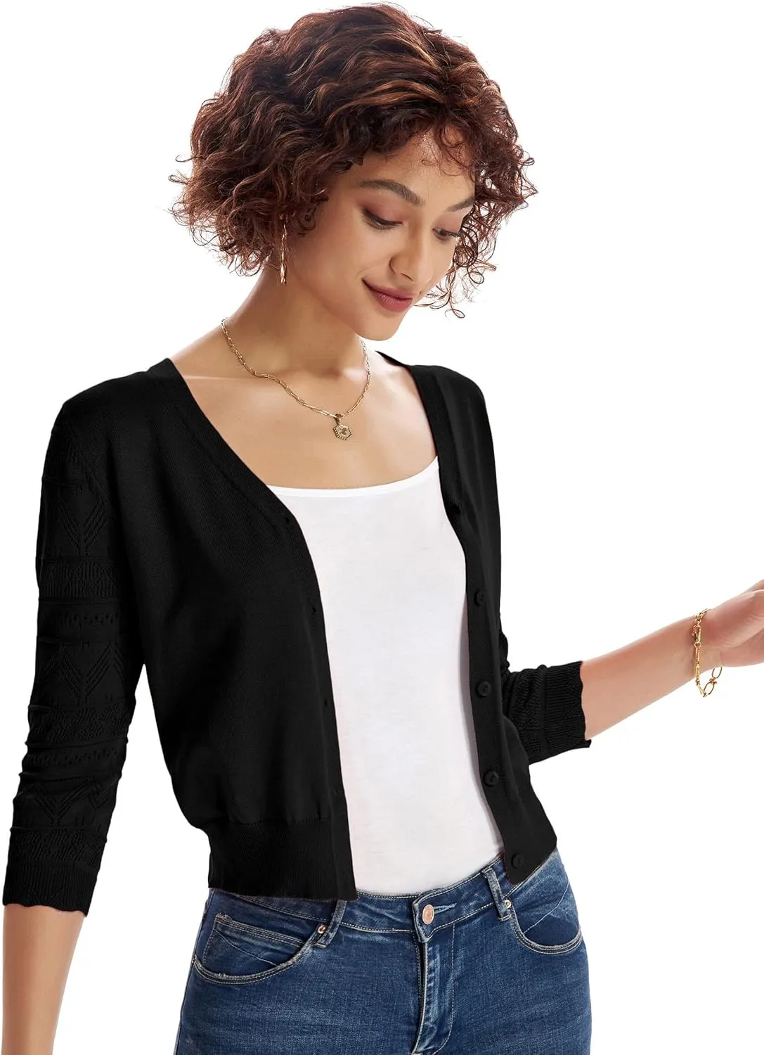 GRACE KARIN Women's Cardigans Shrugs for Dresses 3/4 Sleeve Cardigan V Neck Button Down Sweater Lightweight