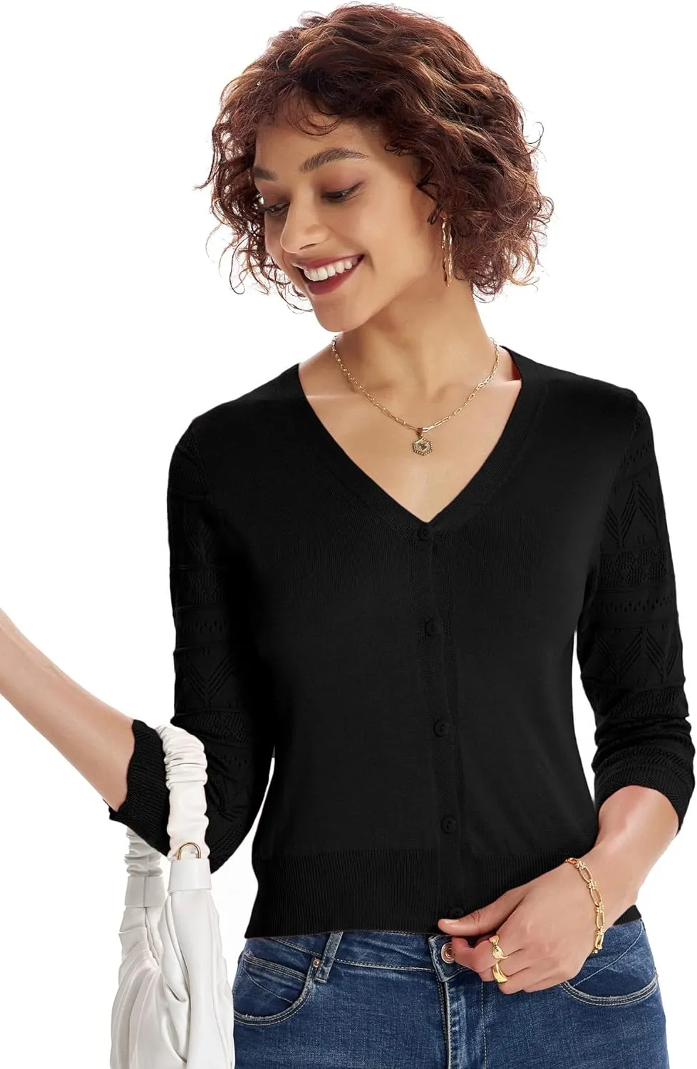 GRACE KARIN Women's Cardigans Shrugs for Dresses 3/4 Sleeve Cardigan V Neck Button Down Sweater Lightweight