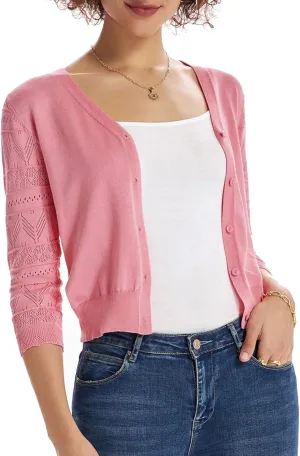 GRACE KARIN Women's Cardigans Shrugs for Dresses 3/4 Sleeve Cardigan V Neck Button Down Sweater Lightweight