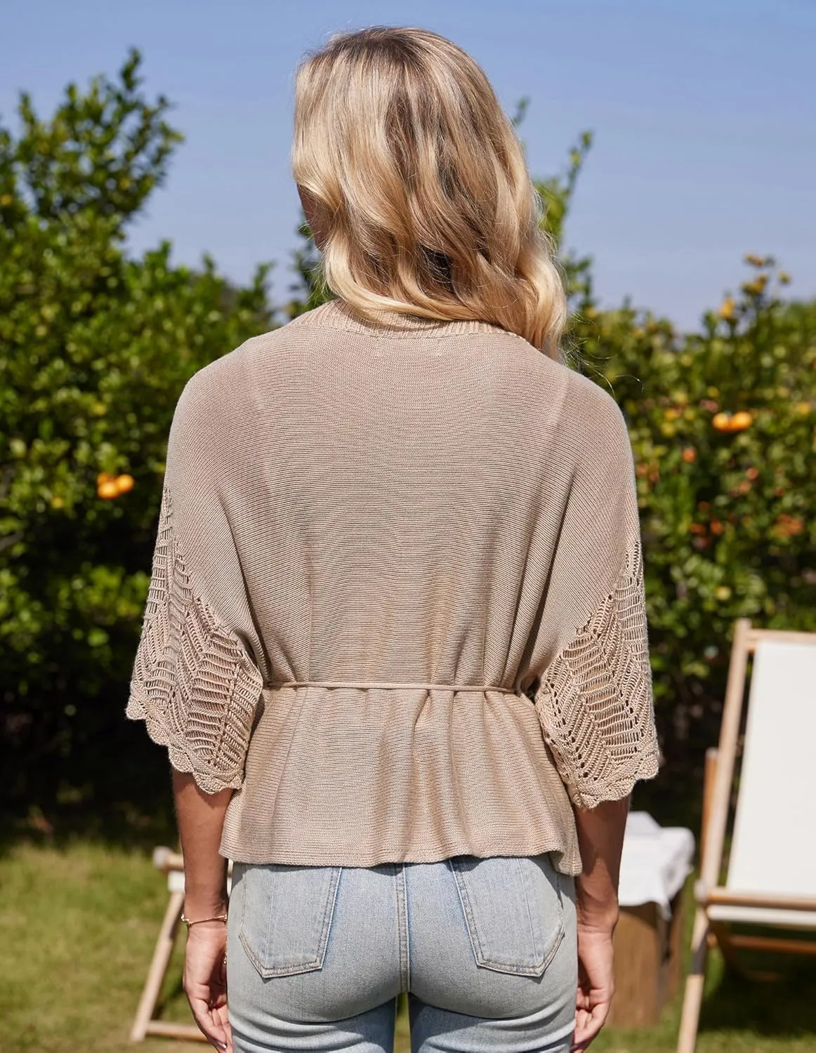 GRACE KARIN Women's Short Sleeve Crochet Open Front Cropped Cardigan Sweaters for Women 2025