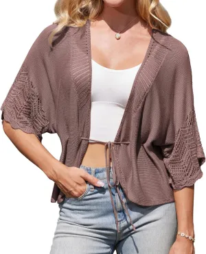 GRACE KARIN Women's Short Sleeve Crochet Open Front Cropped Cardigan Sweaters for Women 2025