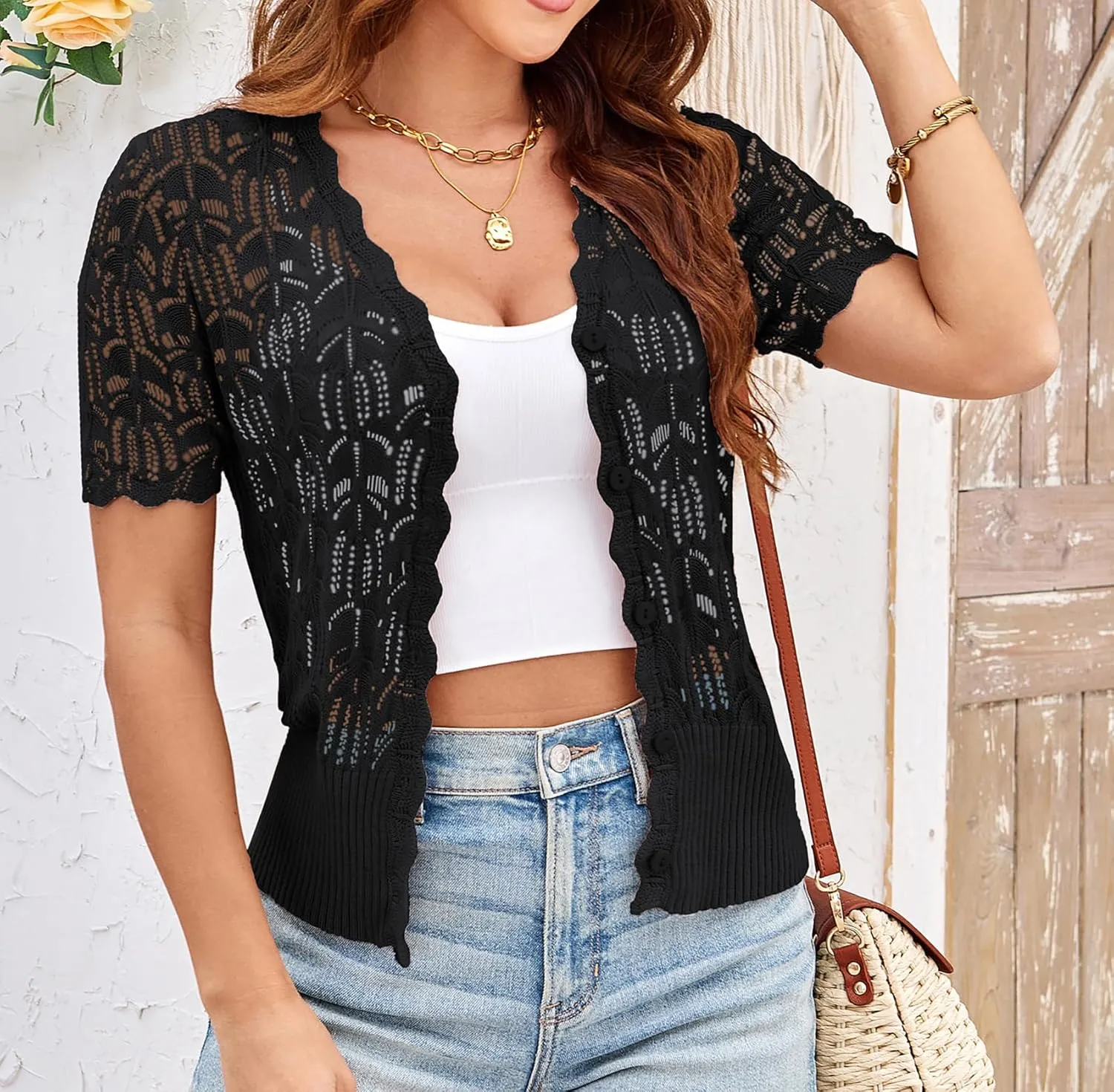GRACE KARIN Womens Summer Short Sleeve Lightweight Cardigan V Neck Hollow Out Sweater 2025 Trendy Button Down Knit Tops