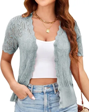 GRACE KARIN Womens Summer Short Sleeve Lightweight Cardigan V Neck Hollow Out Sweater 2025 Trendy Button Down Knit Tops