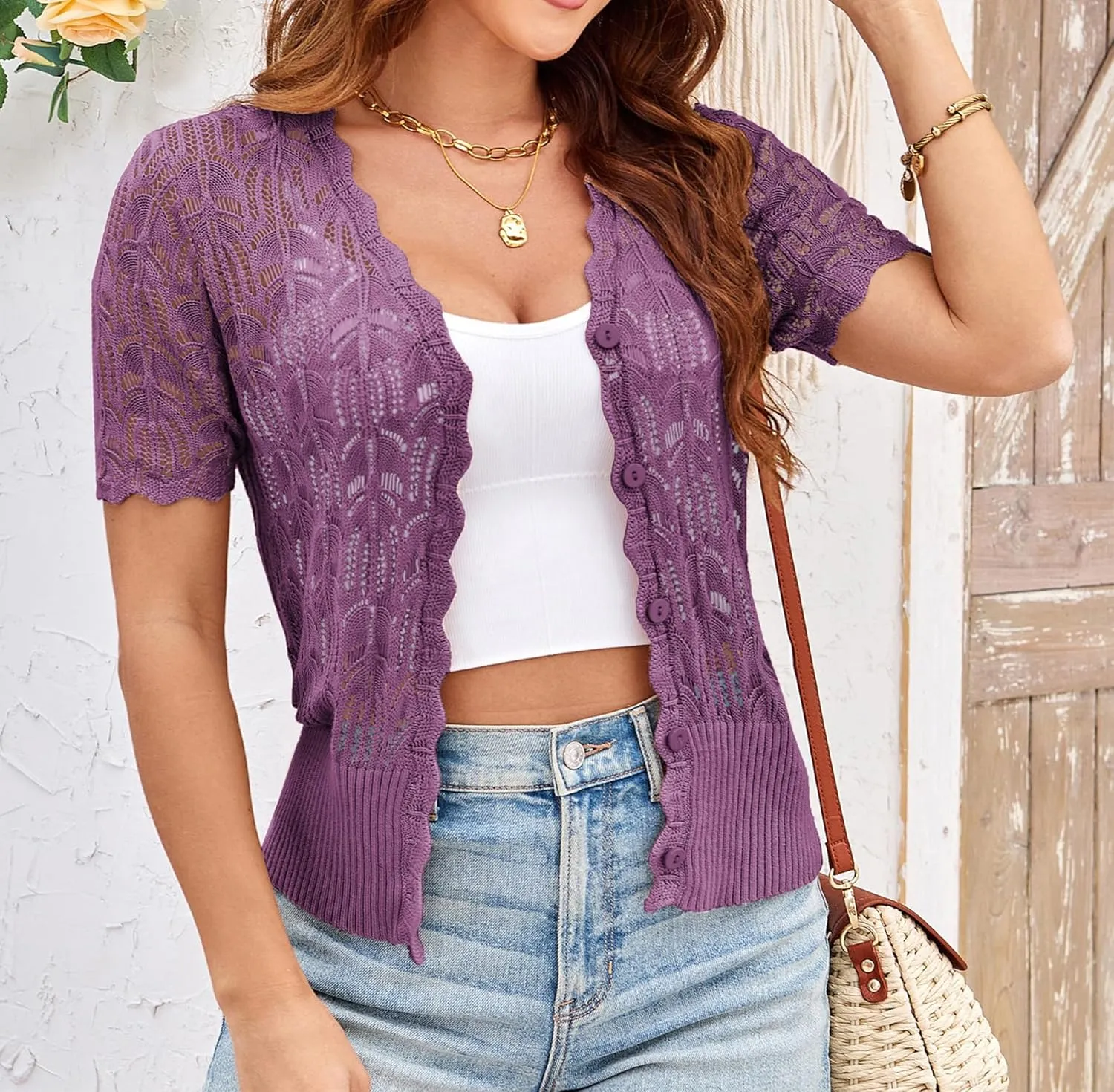 GRACE KARIN Womens Summer Short Sleeve Lightweight Cardigan V Neck Hollow Out Sweater 2025 Trendy Button Down Knit Tops