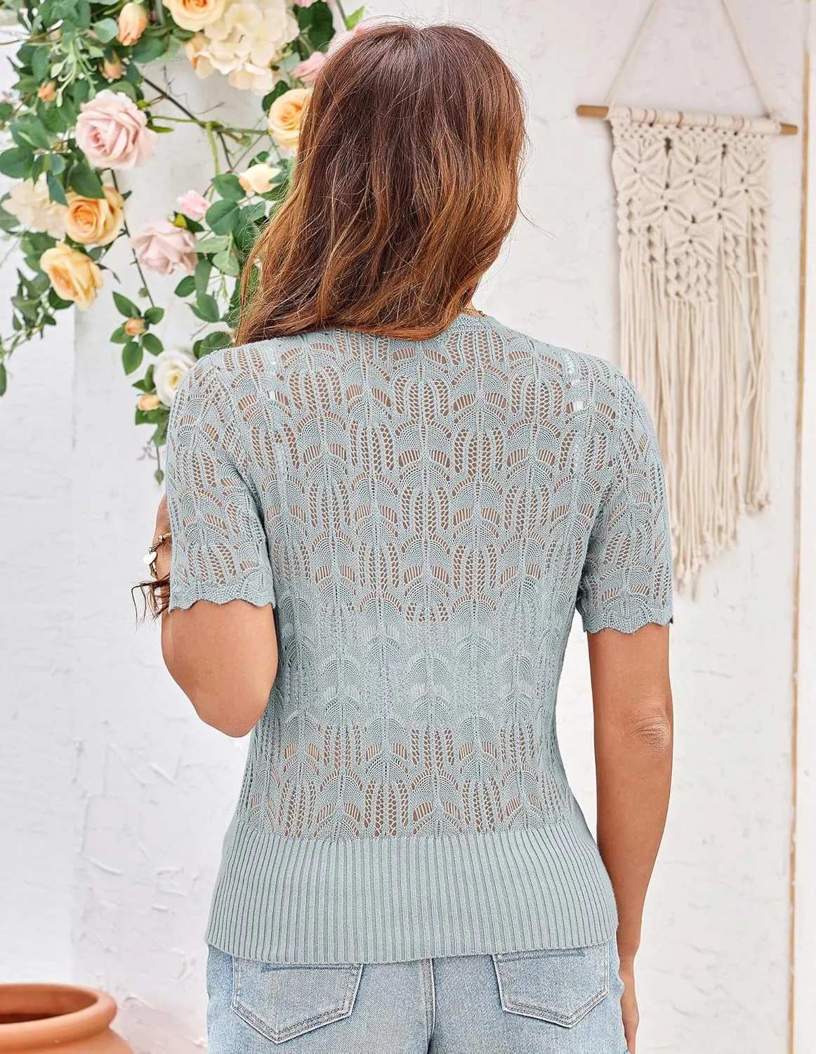 GRACE KARIN Womens Summer Short Sleeve Lightweight Cardigan V Neck Hollow Out Sweater 2025 Trendy Button Down Knit Tops