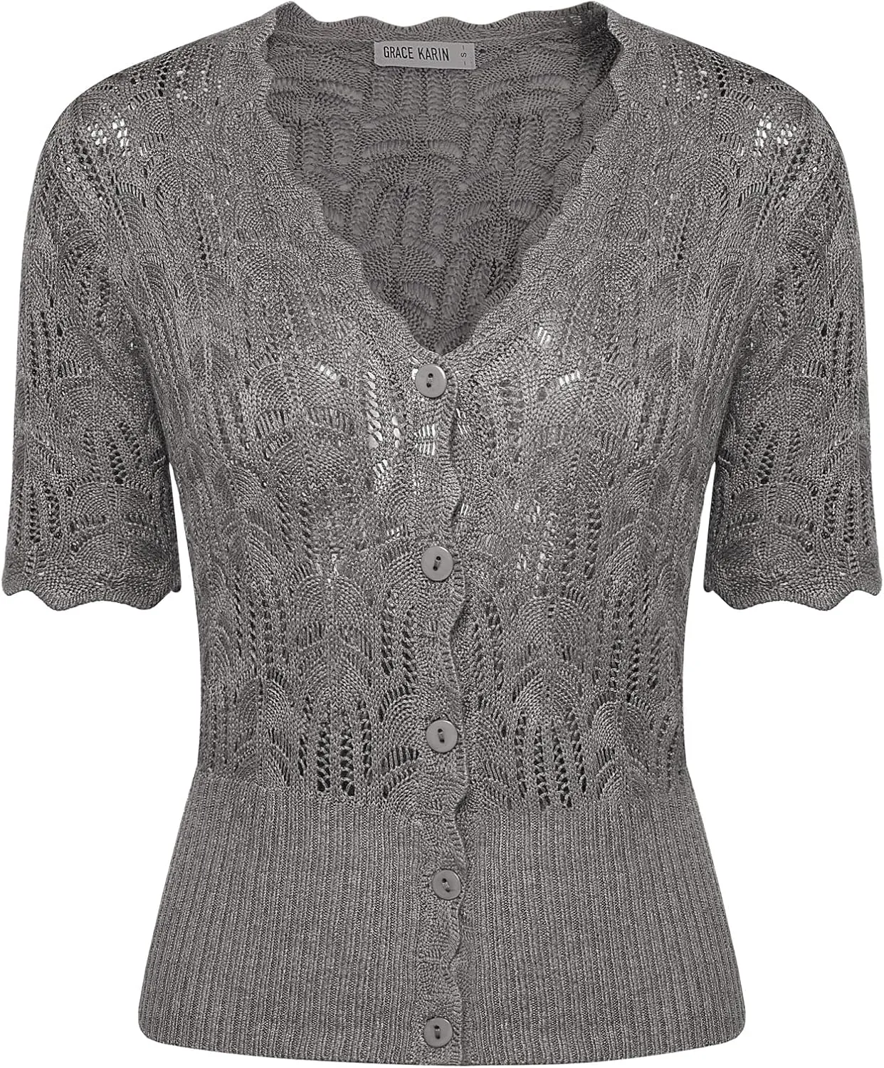 GRACE KARIN Womens Summer Short Sleeve Lightweight Cardigan V Neck Hollow Out Sweater 2025 Trendy Button Down Knit Tops