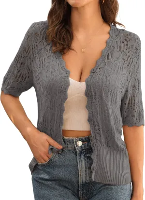 GRACE KARIN Womens Summer Short Sleeve Lightweight Cardigan V Neck Hollow Out Sweater 2025 Trendy Button Down Knit Tops