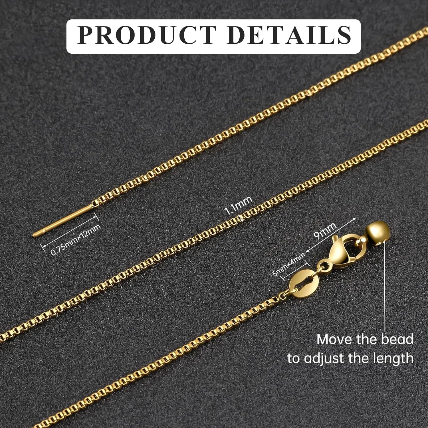 GTVOODX 10Pcs Gold Box Adjustable Necklace Chains Bulk for Jewelry Making 20Inch Stainless Steel Needle Threader Chain with Adjust Clasp