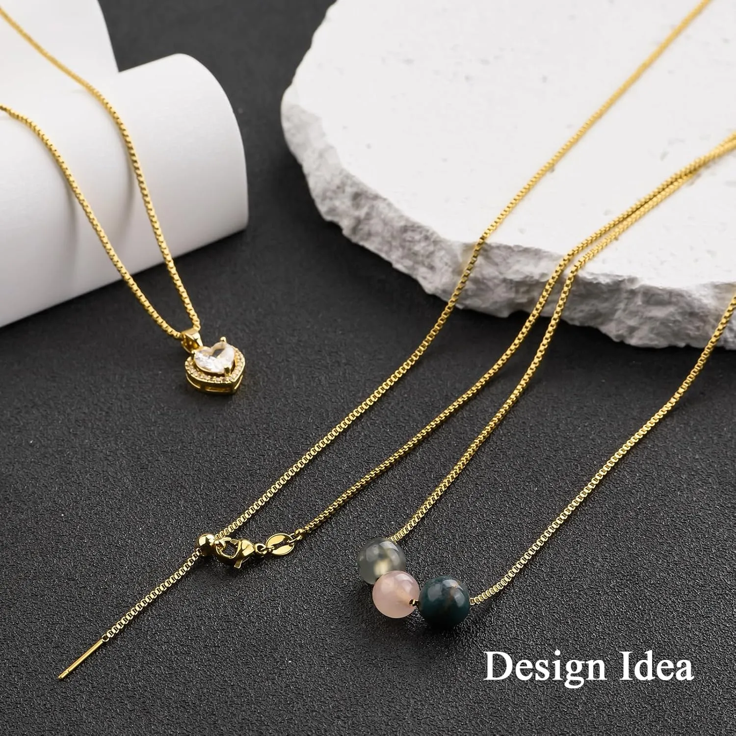 GTVOODX 10Pcs Gold Box Adjustable Necklace Chains Bulk for Jewelry Making 20Inch Stainless Steel Needle Threader Chain with Adjust Clasp