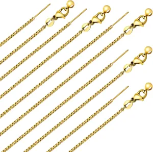 GTVOODX 10Pcs Gold Box Adjustable Necklace Chains Bulk for Jewelry Making 20Inch Stainless Steel Needle Threader Chain with Adjust Clasp