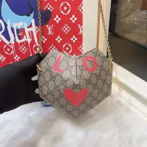 Gucci GG Heart Chain Crossbody Bag Beige Monogram Canvas