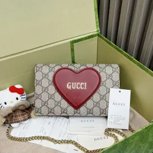 Gucci Preloved GG Marmont Heart Beige/Red WOC Crossbody Bag