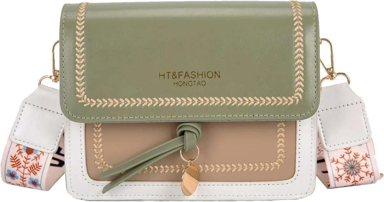 Guitar Strap Color-Block Crossbody Bags for Women Cute Designer Handbags Trendy Cross Body Purse Leather Shoulder Bag