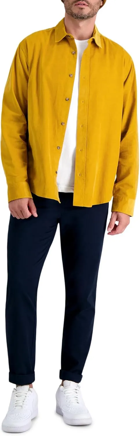 Haggar Men's Long Sleeve Casual Corduroy Button Down Shirt