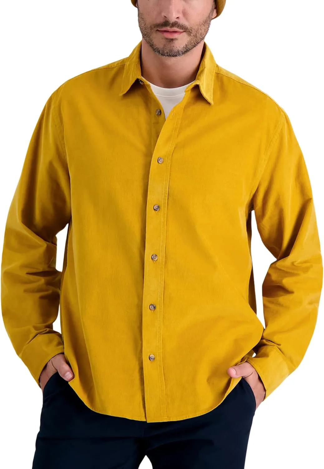 Haggar Men's Long Sleeve Casual Corduroy Button Down Shirt