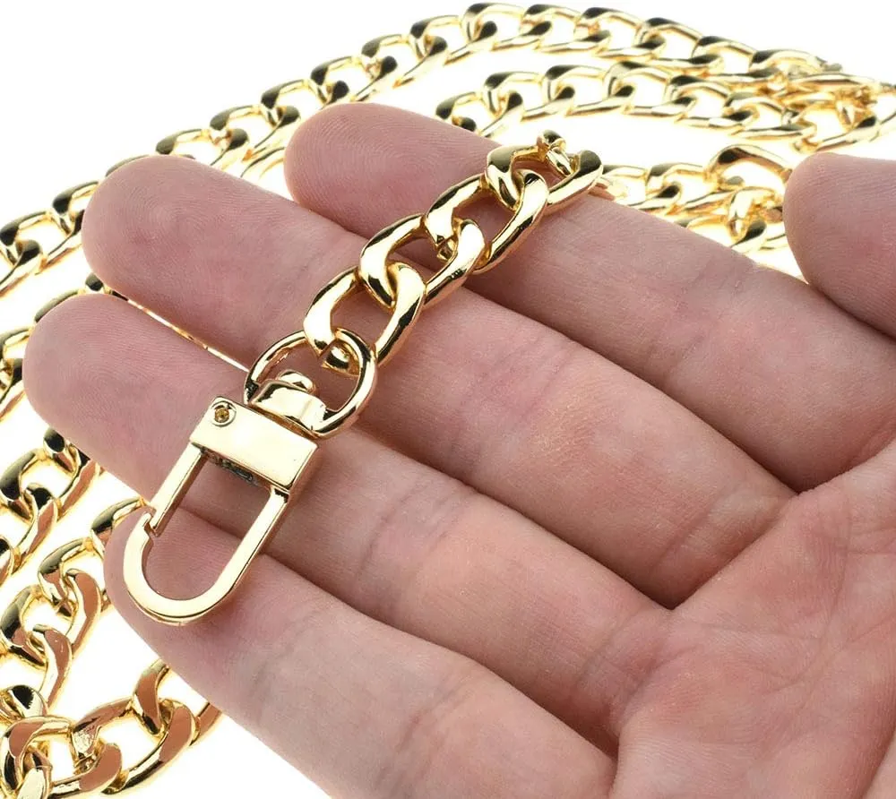 HAHIYO Purse Chain Strap Length 55.1 inches SPOT-ON Gold for Shoulder Cross Body Sling Purse Handbag Clutch Replacement Strap Comfortable Flat 0.4” Wide Enough 2.4mm Extra Thick Metal Strap 1 Pack