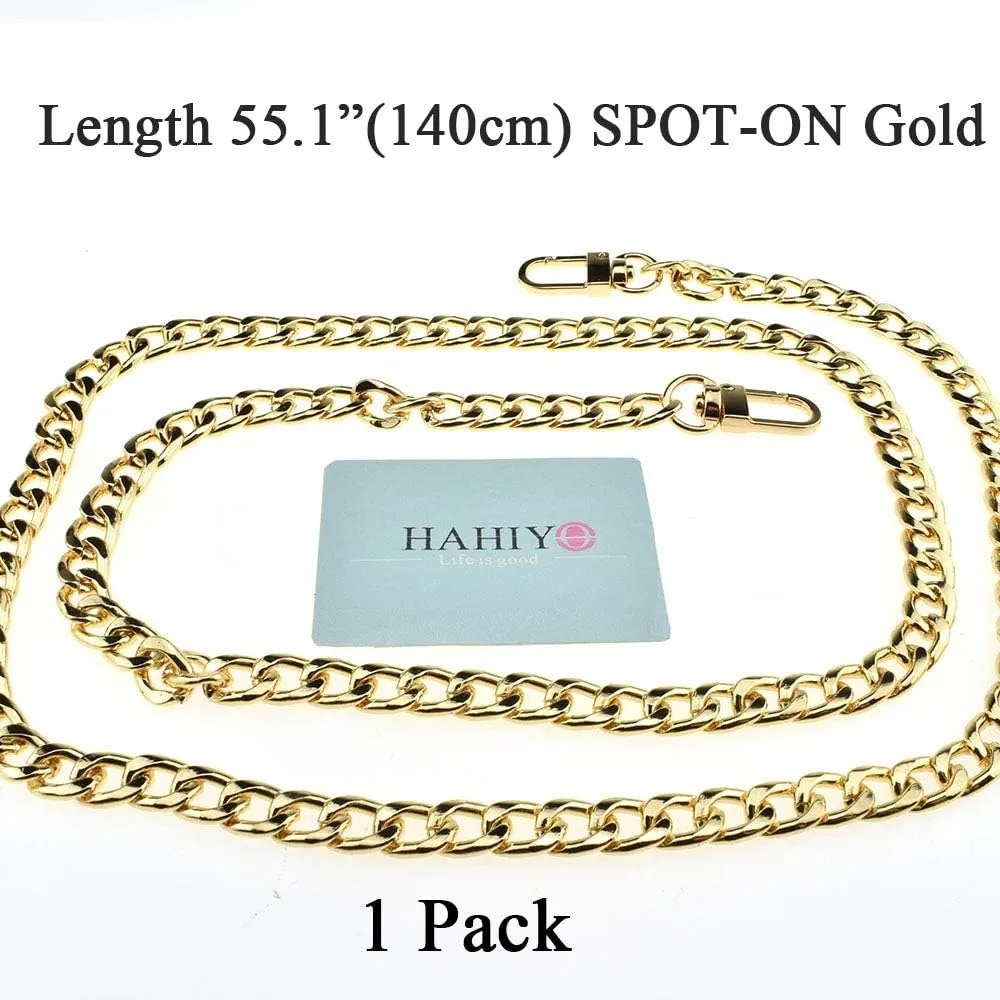 HAHIYO Purse Chain Strap Length 55.1 inches SPOT-ON Gold for Shoulder Cross Body Sling Purse Handbag Clutch Replacement Strap Comfortable Flat 0.4” Wide Enough 2.4mm Extra Thick Metal Strap 1 Pack