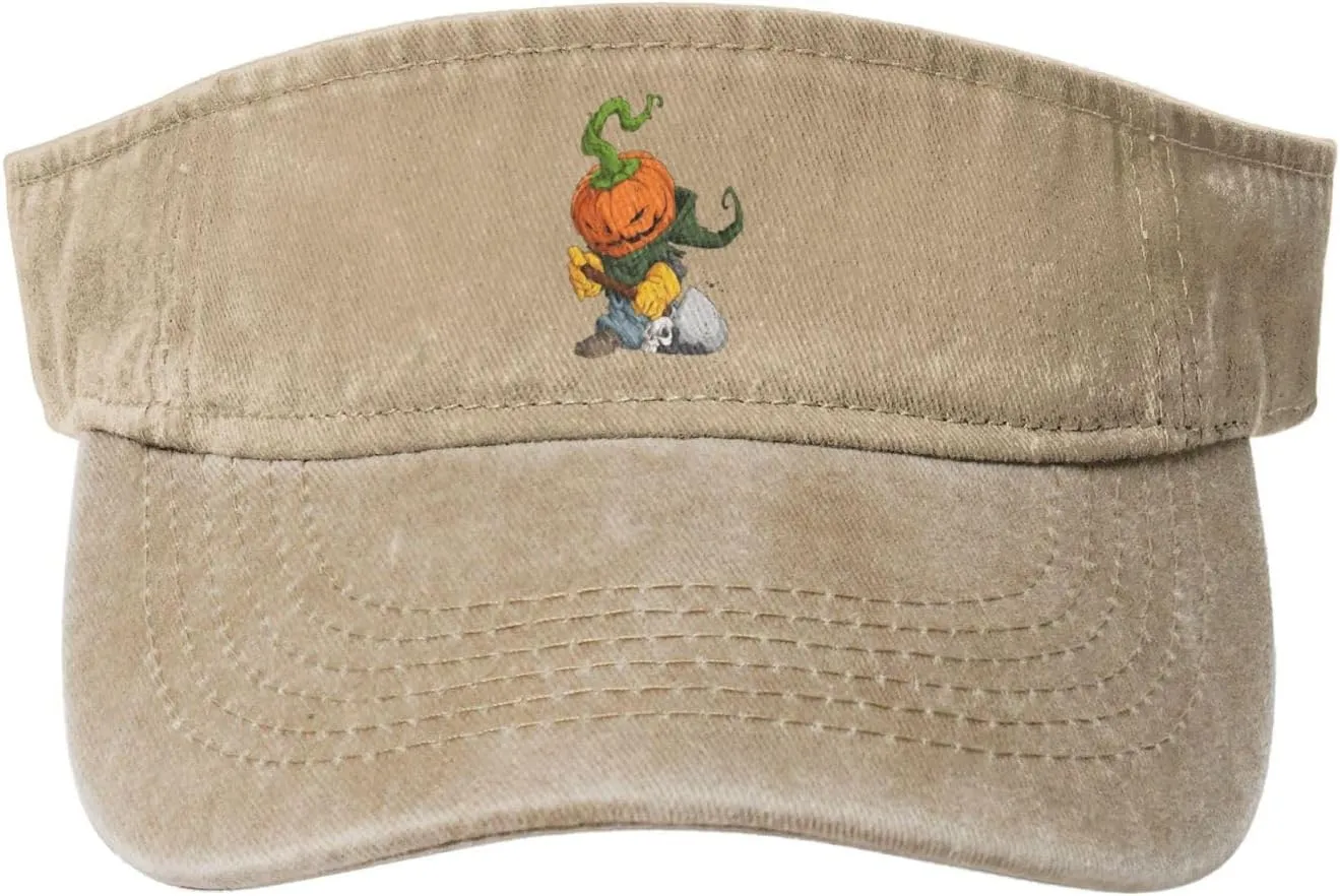 Halloween Pumpkin Buried Skulls with His Shovel Sun Visor Hats Cotton Baseball Cap for Women Men Adjustable Sun Hat