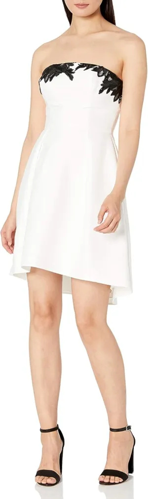 HALSTON Women's Fit and Flare Floral Applique Dress