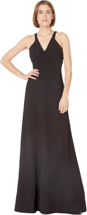 HALSTON Women's Sleeveless V Neck and Back Paneled Gown