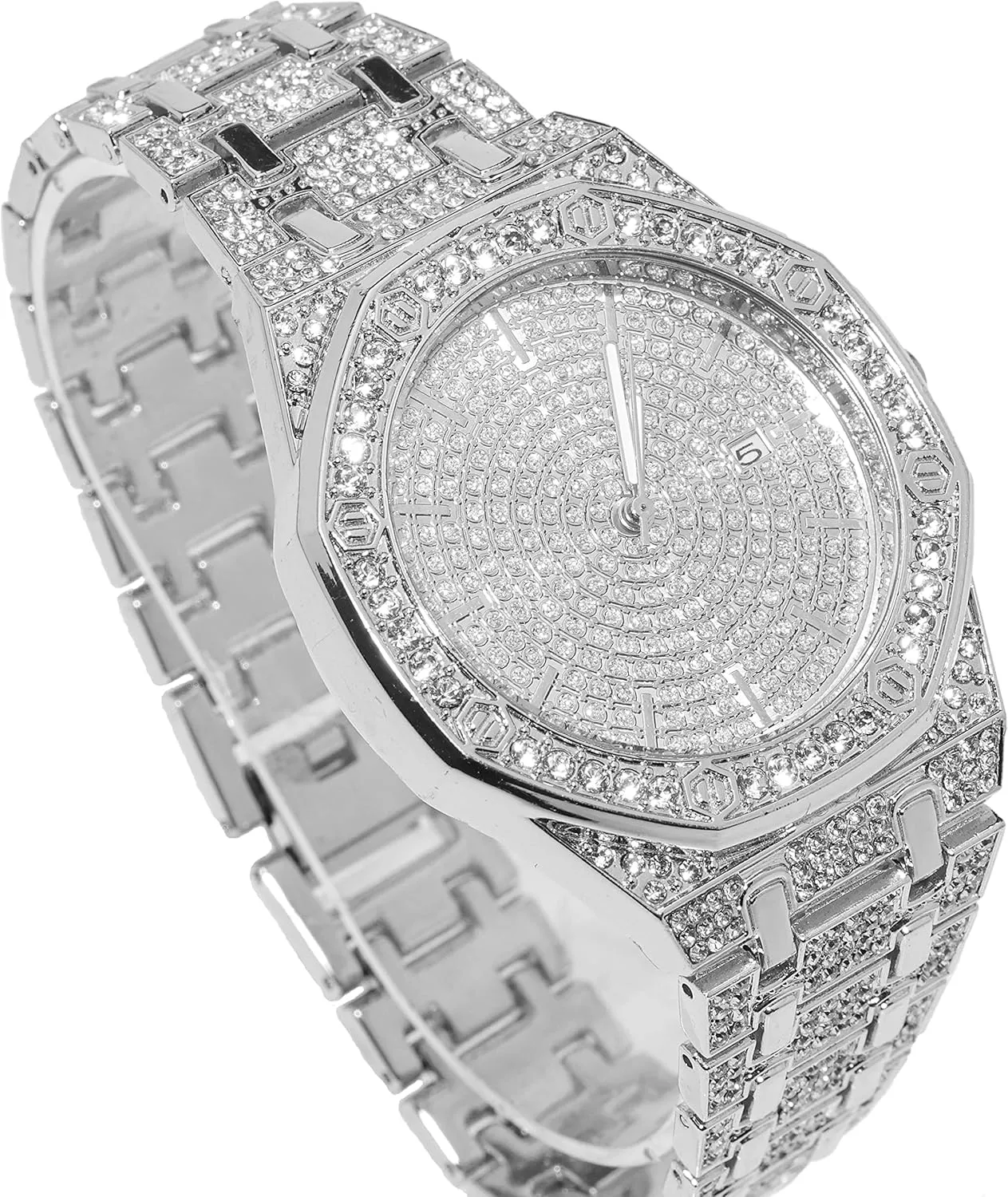 Halukakah Diamond Watch for Men - The Elite - 18K Real Gold/Platinum White Gold Plated & Handset Diamonds Iced Out,40MM Width Octagonal Dial,Wristband 8.7”,Cuban Link Chain 8" 18",Comes with Giftbox