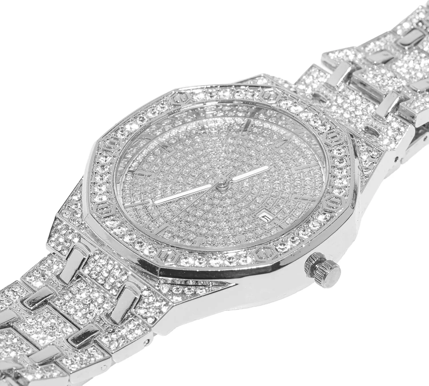 Halukakah Diamonds Gold Watch Iced Out, Men's 18k Real Gold/Platinum White Gold Plated Quartz Wristband 8.7" Octagonal Dial, with Cuban Link Necklace Bracelet Set Options, Free Giftbox