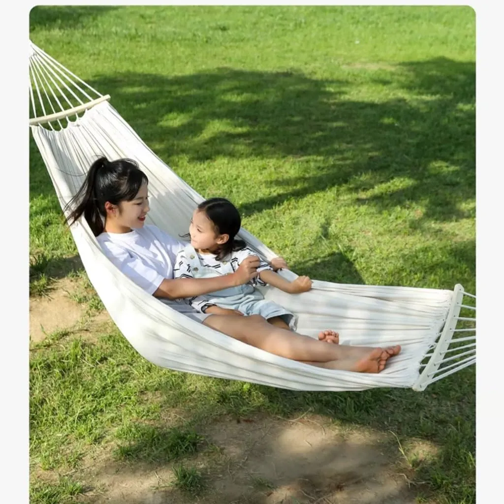 Hammocks Thickened Canvas Hammock Outdoor Anti-Rollover Single Double Swing Hand-Woven Canvas Hammock with Curved Stick Camping Hammocks(Gray,Aa)