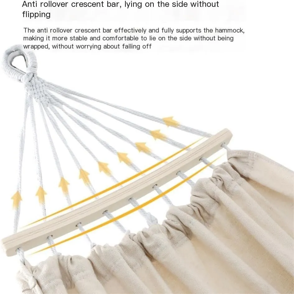 Hammocks Thickened Canvas Hammock Outdoor Anti-Rollover Single Double Swing Hand-Woven Canvas Hammock with Curved Stick Camping Hammocks(Gray,Aa)