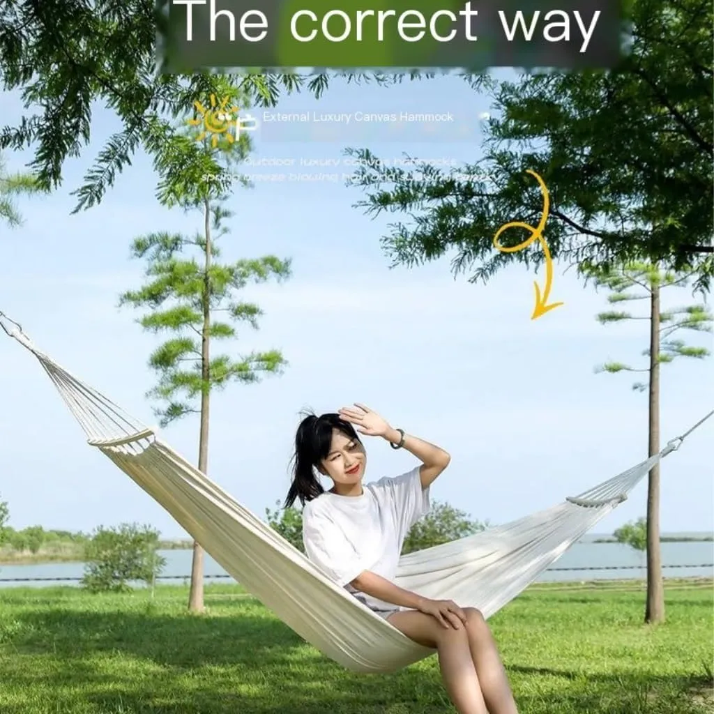 Hammocks Thickened Canvas Hammock Outdoor Anti-Rollover Single Double Swing Hand-Woven Canvas Hammock with Curved Stick Camping Hammocks(Gray,Aa)