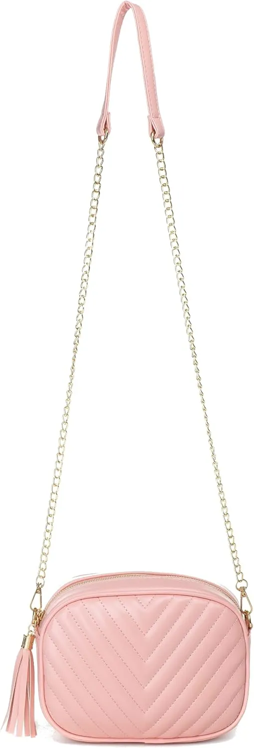 Hanbella Cross body Clutch Purses for Women & Teens - Cute Small Quilted Leather Shoulder Bag with Gold Chain for Girls