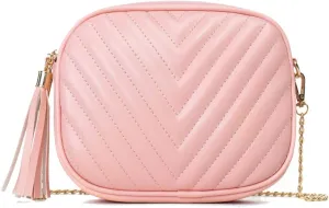 Hanbella Cross body Clutch Purses for Women & Teens - Cute Small Quilted Leather Shoulder Bag with Gold Chain for Girls