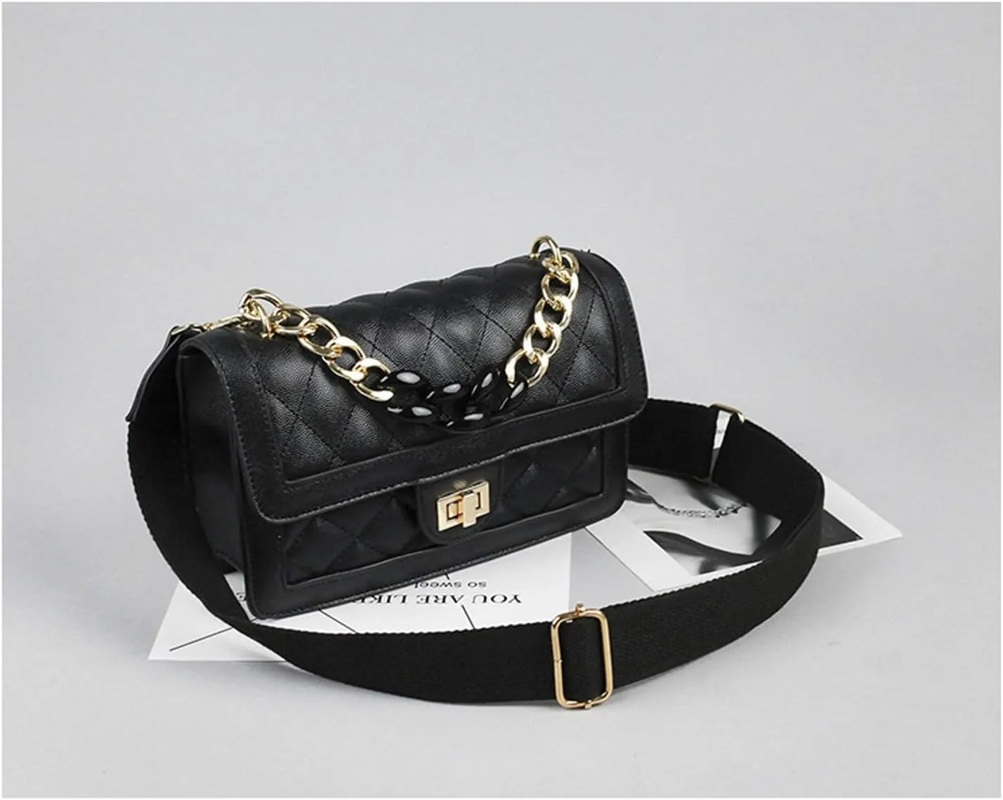 Hanbella Crossbody Purse for Women - Cute Quilted Leather Shoulder Bag with Gold Chain Strap for Teen Girls - Womens Clutch