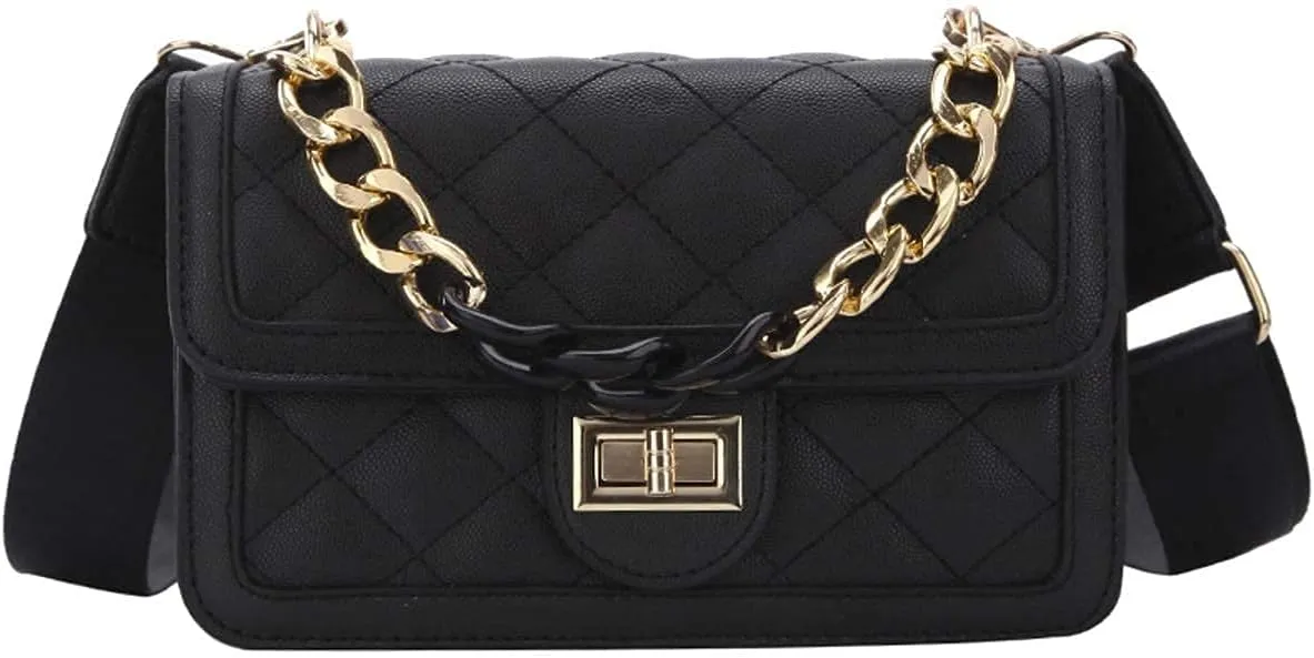 Hanbella Crossbody Purse for Women - Cute Quilted Leather Shoulder Bag with Gold Chain Strap for Teen Girls - Womens Clutch