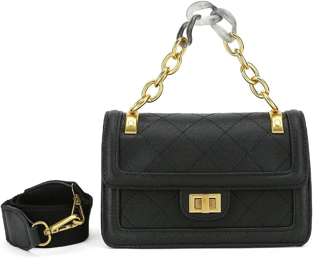 Hanbella Crossbody Purse for Women - Cute Quilted Leather Shoulder Bag with Gold Chain Strap for Teen Girls - Womens Clutch