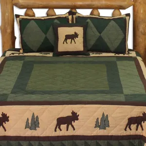 Hand Appliqued, Hand Quilted, Alpine Cedar Trail Twin Quilt Set of 3 Pieces