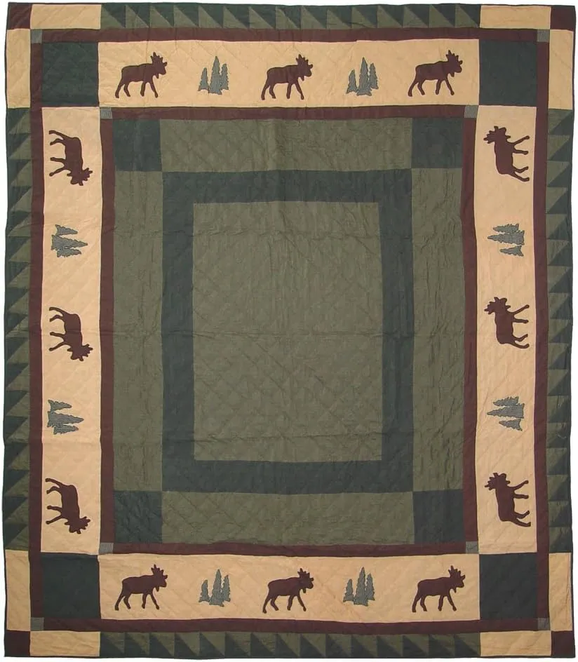 Hand Appliqued, Hand Quilted, Alpine Cedar Trail Twin Quilt Set of 3 Pieces