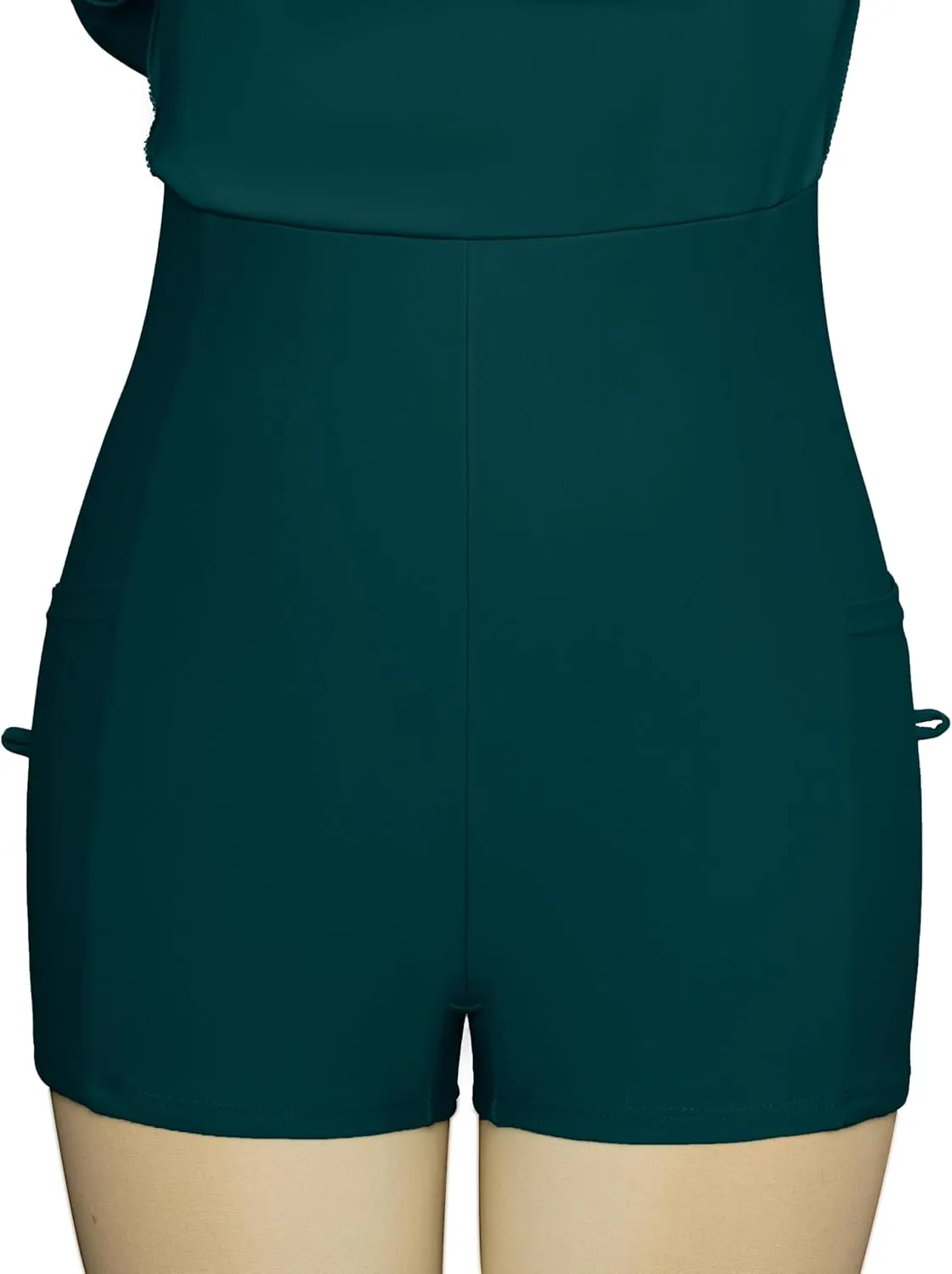 Hanna Nikole Women's One Piece Swimsuits Tummy Control Swimdress Color Block Bathing Suit Skirted Swimwear with Pockets