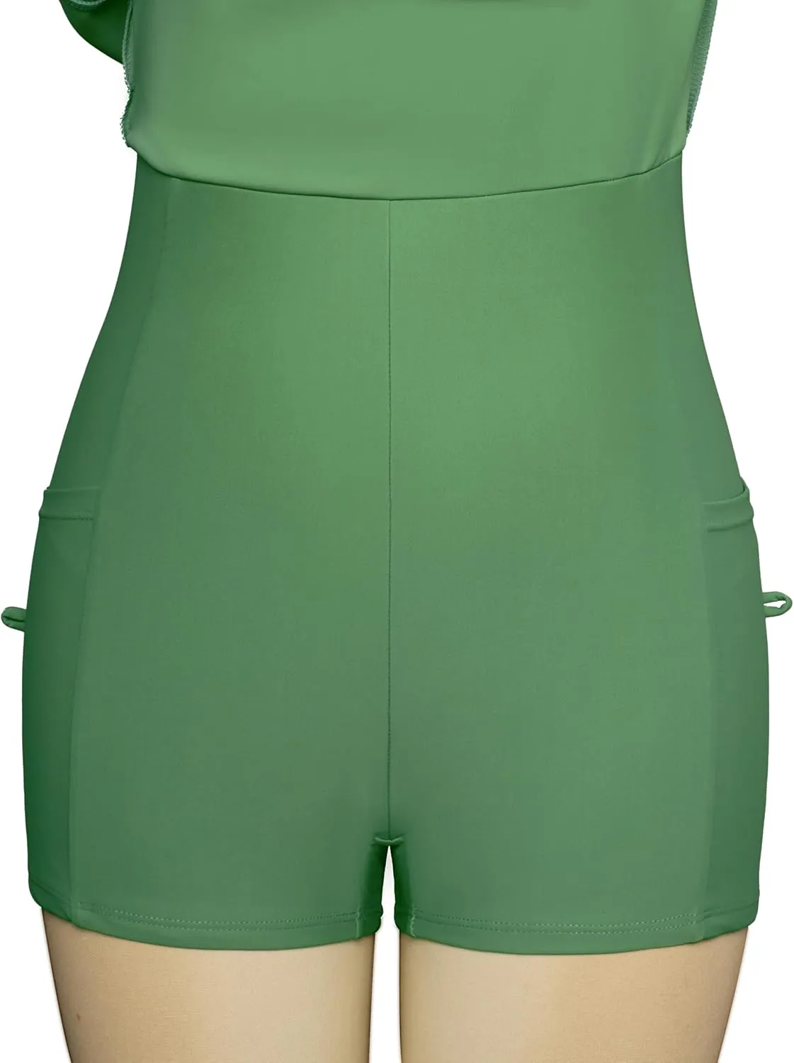 Hanna Nikole Women's One Piece Swimsuits Tummy Control Swimdress Color Block Bathing Suit Skirted Swimwear with Pockets