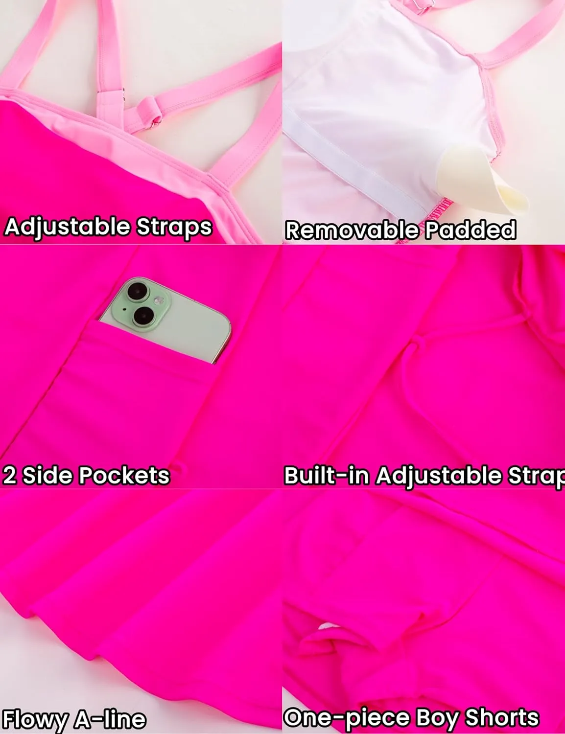 Hanna Nikole Women's One Piece Swimsuits Tummy Control Swimdress Color Block Bathing Suit Skirted Swimwear with Pockets