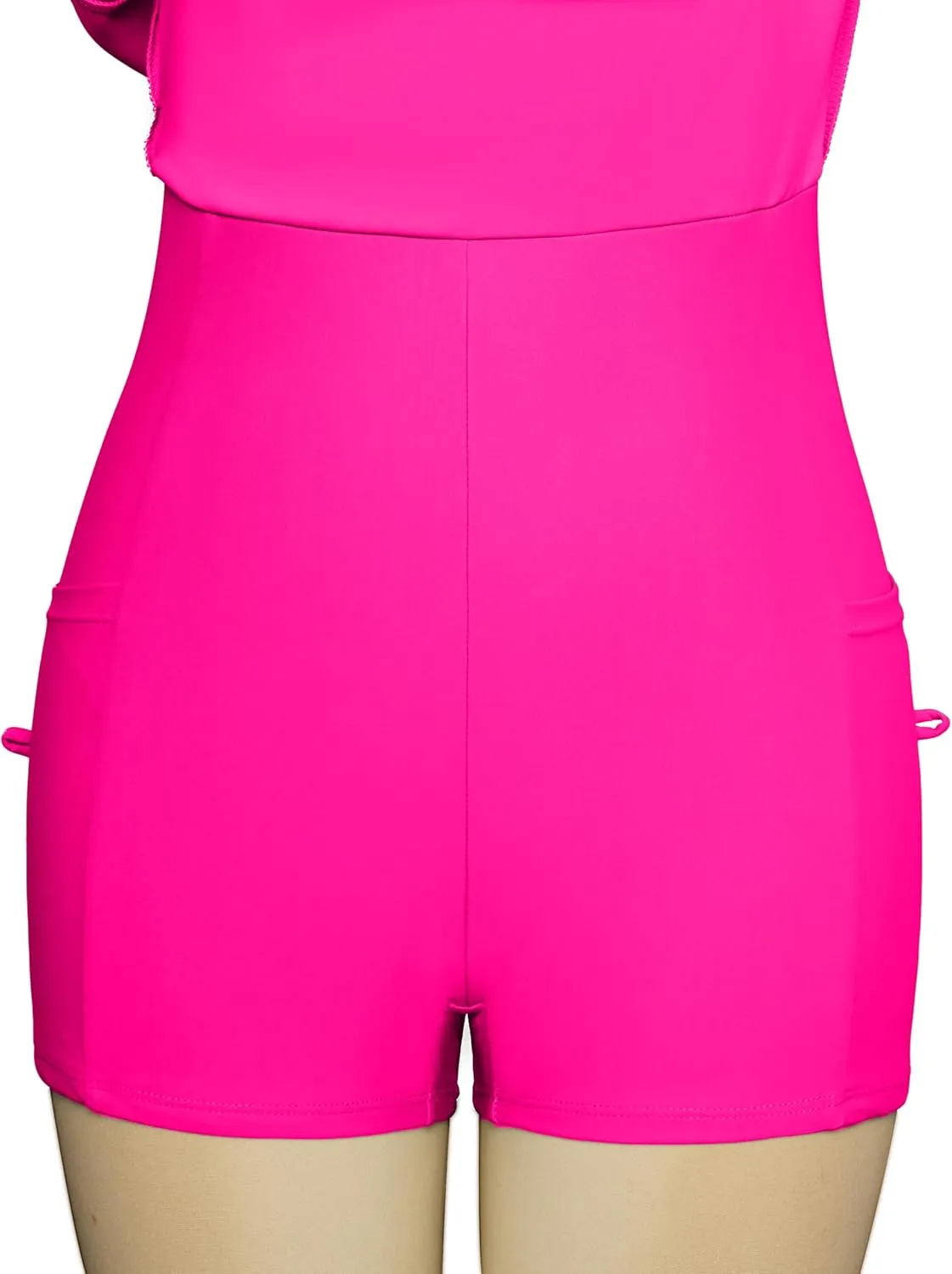 Hanna Nikole Women's One Piece Swimsuits Tummy Control Swimdress Color Block Bathing Suit Skirted Swimwear with Pockets