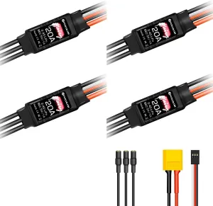 HAWK'S WORK Brushless ESC, Super Light & Small Size 20A Electric Speed Controller with 5V1A BEC for Multi-Rotor Drone RC Airplane (4 Pack)