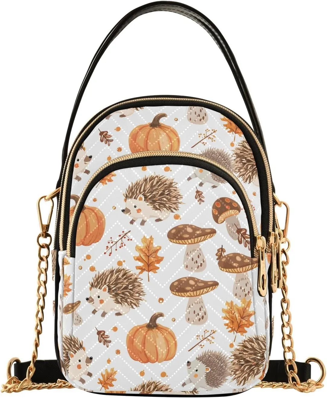 Hedgehog Pumpkin Mushroom Maple Leaf Crossbody Bag for Women Mini Cell Phone Purse Women's Shoulder Handbag