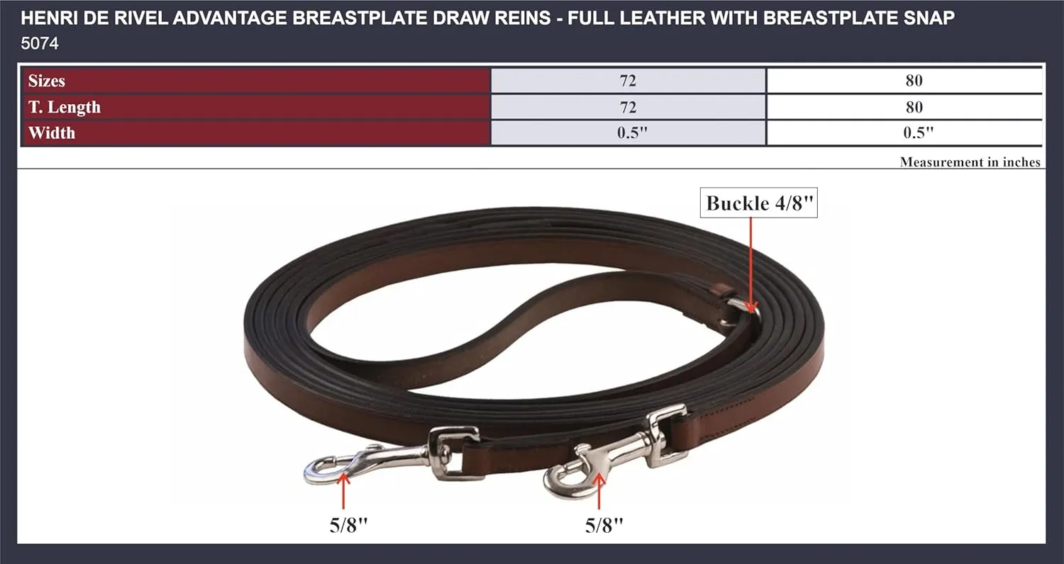 Henri de Rivel Breastplate Draw Reins - Full Leather with Breastplate Snap