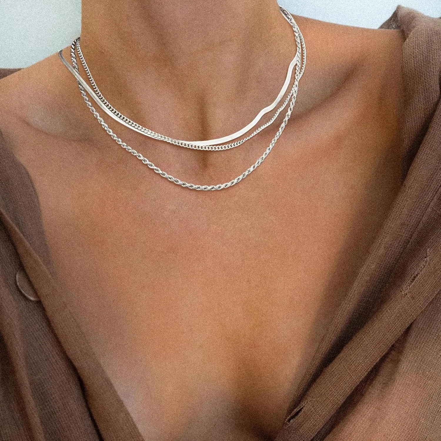 Herringbone Necklace for Women,Dainty Gold Necklace,14k Gold Plated Snake,Gold Chain Choker Necklaces,Simple Gold Layered Necklaces,Gold Jewelry Gift for Women