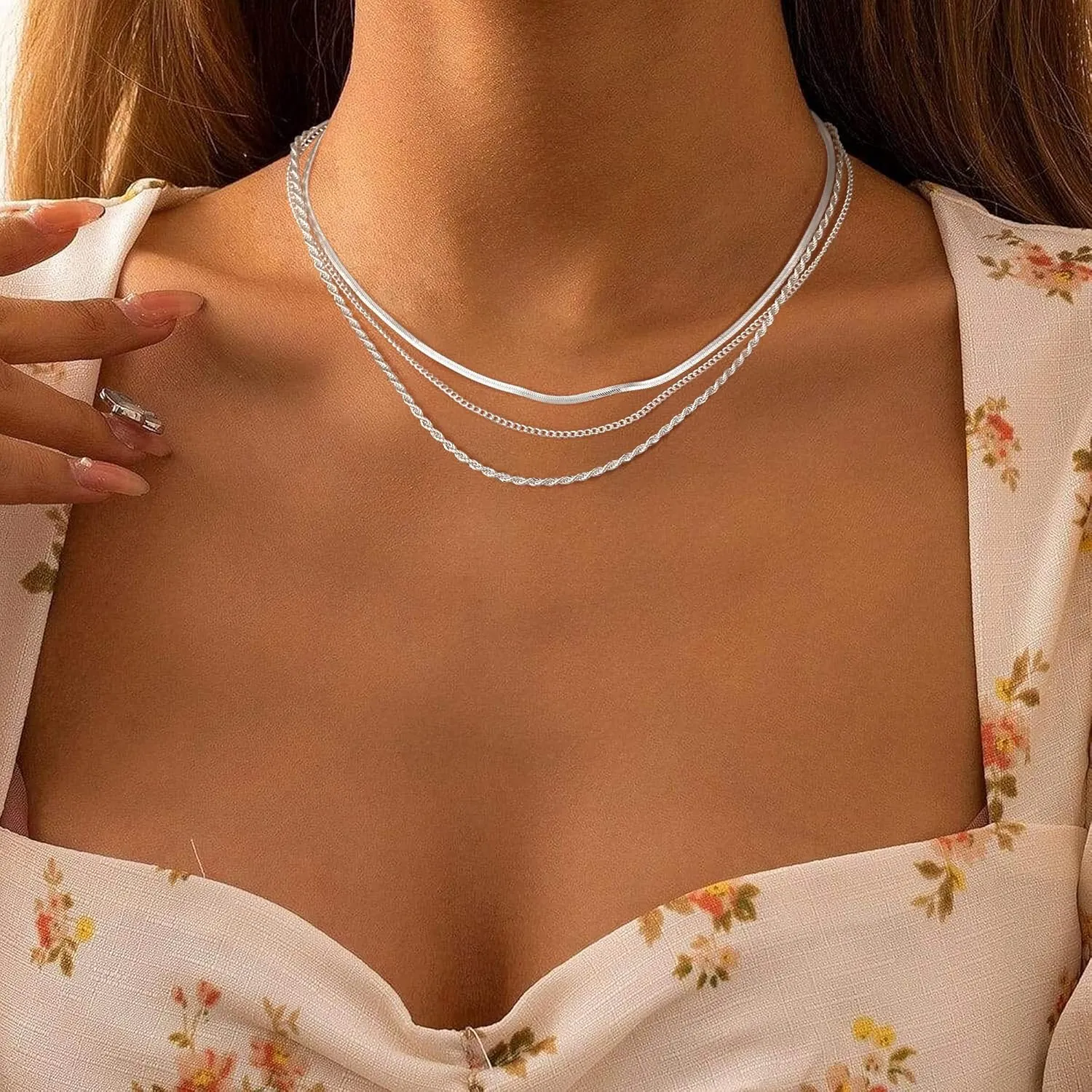 Herringbone Necklace for Women,Dainty Gold Necklace,14k Gold Plated Snake,Gold Chain Choker Necklaces,Simple Gold Layered Necklaces,Gold Jewelry Gift for Women