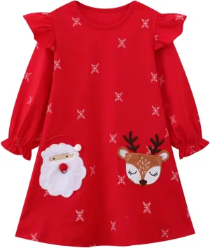 HILEELANG Girl Long Sleeve Dress Cotton Casual Applique Christams Tunic Shirt Clothes