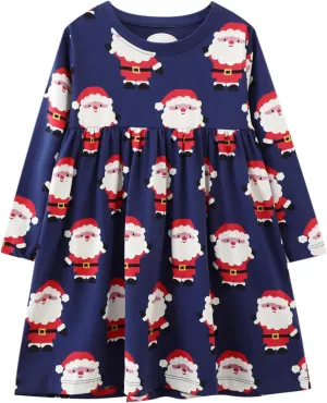 HILEELANG Girl Long Sleeve Dress Cotton Casual Applique Christams Tunic Shirt Clothes
