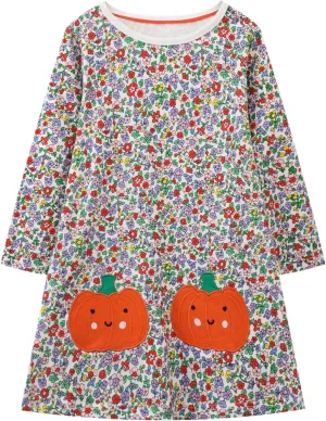 HILEELANG Girl Long Sleeve Dress Cotton Casual Applique Christams Tunic Shirt Clothes