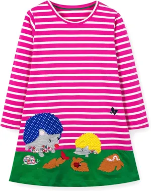 HILEELANG Girl Long Sleeve Dress Cotton Casual Applique Christams Tunic Shirt Clothes